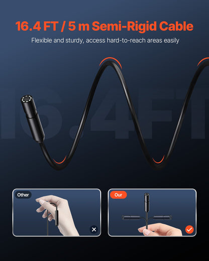 Endoscope Camera with Light, 1920P HD Borescope for Android & IOS, 8 LED Lights Inspection Camera with 5m Semi-Rigid Cable, 2X Zoom, IP67 Waterproof Snake Scope Camera for Auto, Plumbing - Image 2