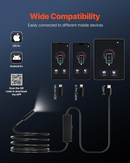Endoscope Camera with Light, 1920P HD Borescope for Android & IOS, 8 LED Lights Inspection Camera with 3m Semi-Rigid Cable, 2X Zoom, IP67 Waterproof Snake Scope Cameras for Auto, Plumbing - Image 4