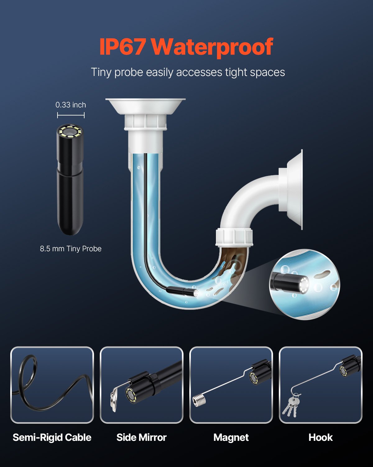 Endoscope Camera with Light, 1920P HD Borescope for Android & IOS, 8 LED Lights Inspection Camera with 3m Semi-Rigid Cable, 2X Zoom, IP67 Waterproof Snake Scope Cameras for Auto, Plumbing - Image 6