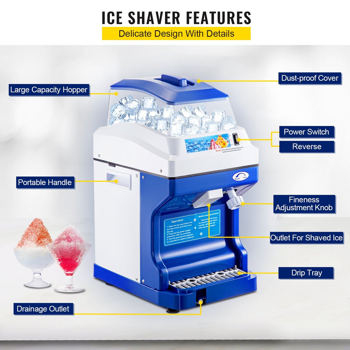 Commercial Ice Shaver Ice Shaving Machine Crusher Snow Cone Maker 200KG/H - Image 7