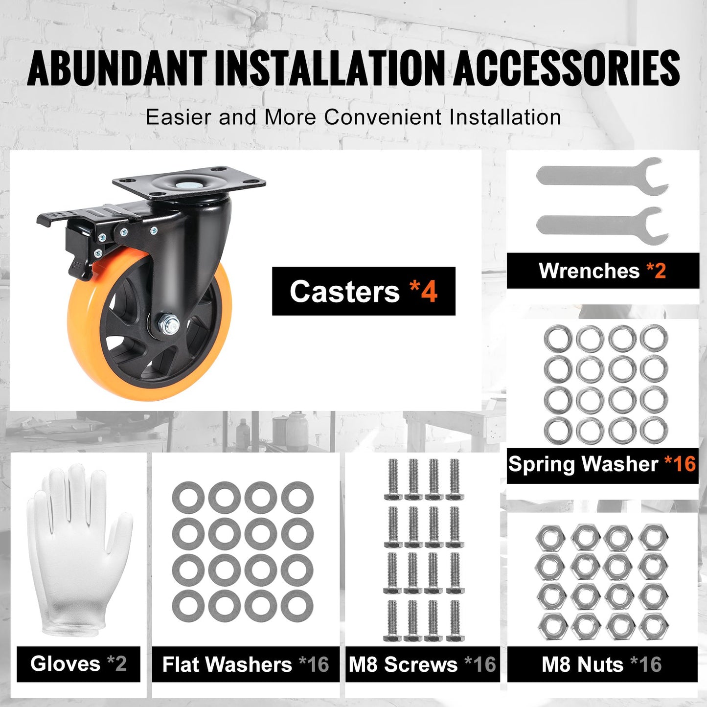 Caster Wheels, 127 mm Swivel Plate Casters, Set of 4, with Security A/B Locking No Noise PVC Wheels, Heavy Duty 204 kg Load Capacity Per Caster, Non-Marking Wheels for Cart Furniture Workbench - Image 5