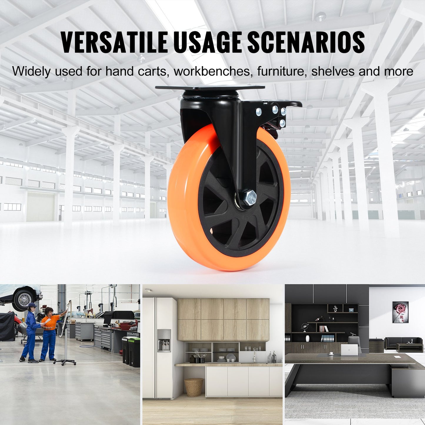 Caster Wheels, 152.4 mm Swivel Plate Casters, Set of 4, with Security A/B Locking No Noise PVC Wheels, Heavy Duty 318 kg Load Capacity Per Caster, Non-Marking Wheels for Cart Furniture Workbench - Image 6