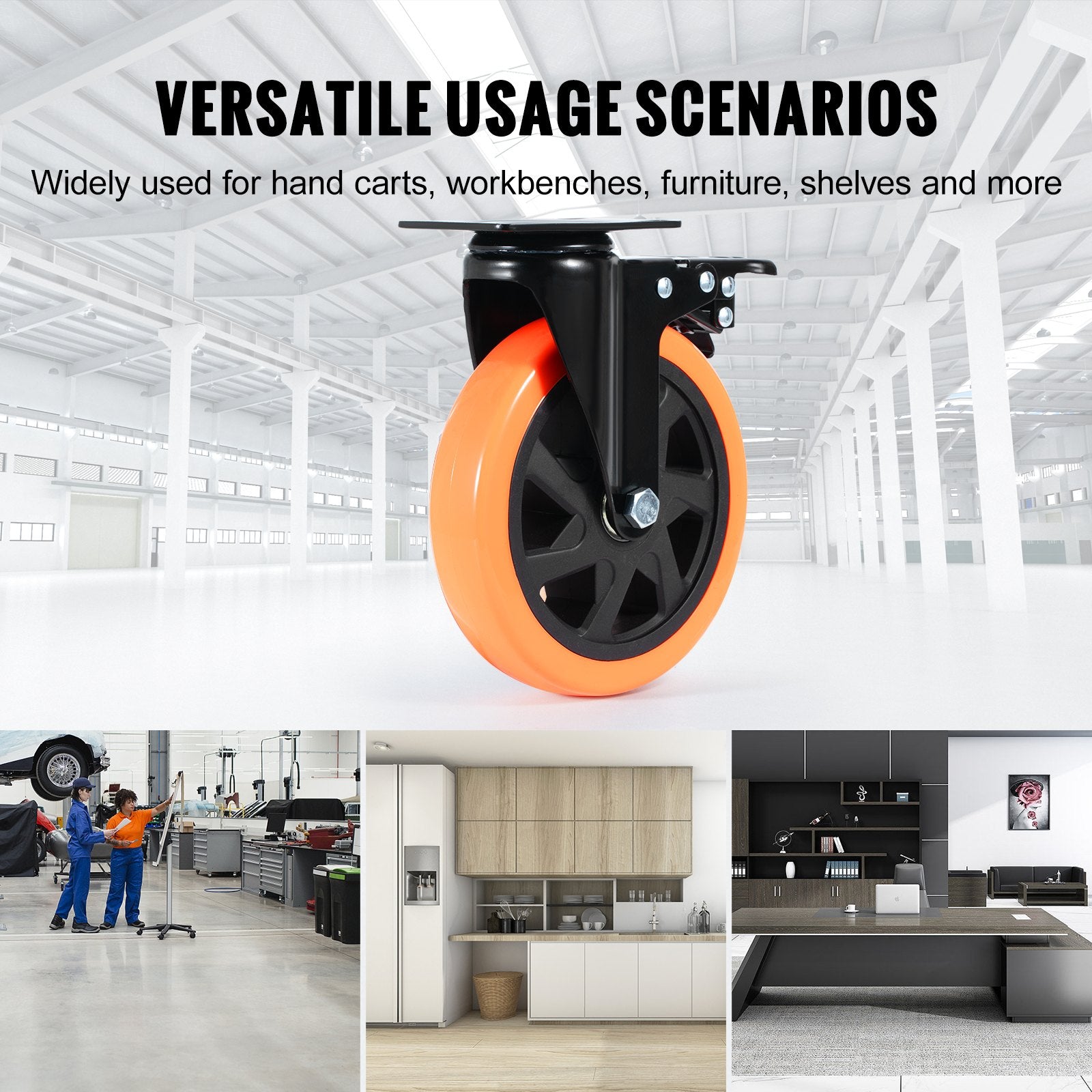 Caster Wheels, 152.4 mm Swivel Plate Casters, Set of 4, with Security A/B Locking No Noise PVC Wheels, Heavy Duty 318 kg Load Capacity Per Caster, Non-Marking Wheels for Cart Furniture Workbench - Image 6