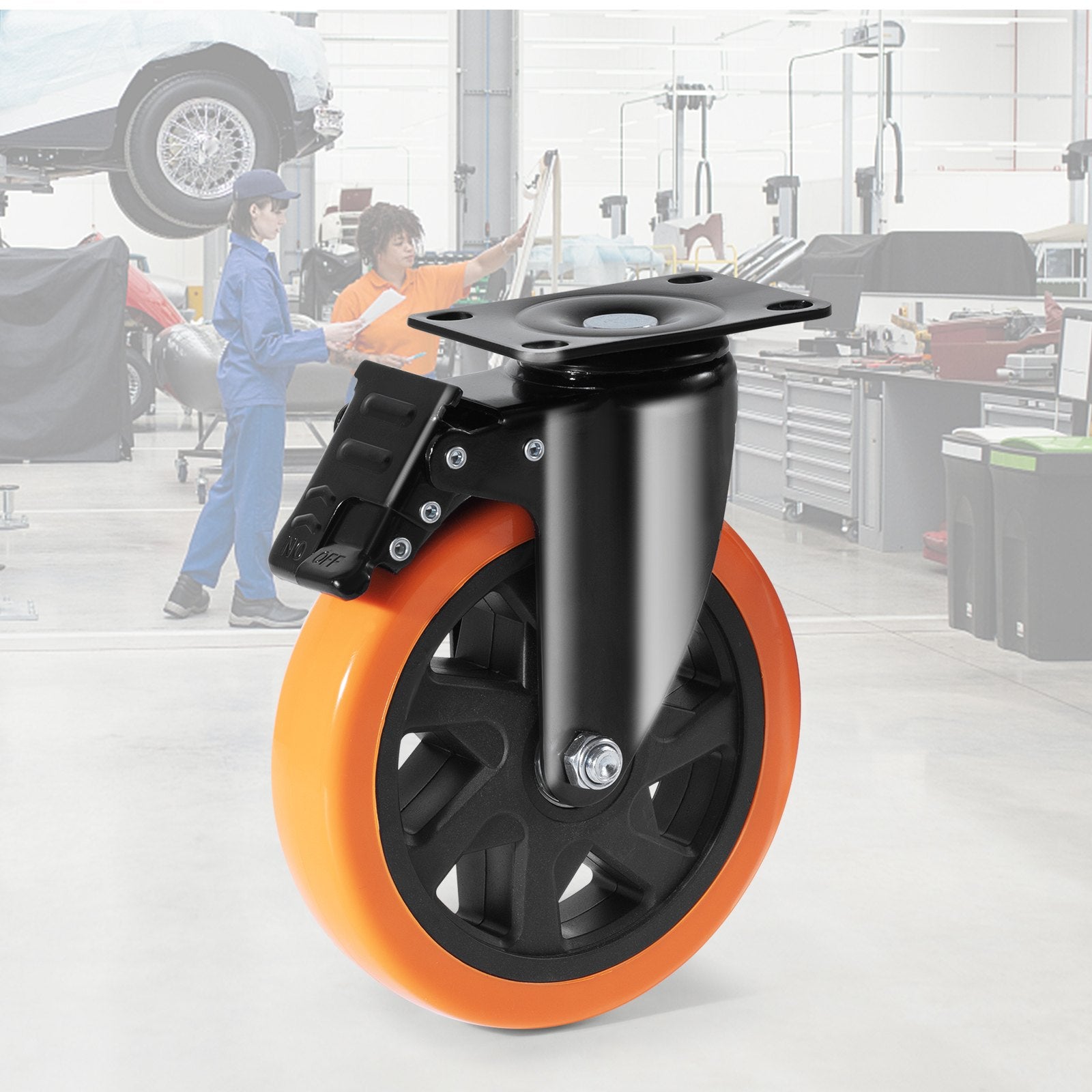 Caster Wheels, 152.4 mm Swivel Plate Casters, Set of 4, with Security A/B Locking No Noise PVC Wheels, Heavy Duty 318 kg Load Capacity Per Caster, Non-Marking Wheels for Cart Furniture Workbench - Image 8