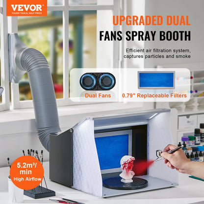 Airbrush Spray Booth, Portable Hobby Airbrush Paint Spray Booth Kit with 4 LED Light, Powerful Dual Exhaust Fans, Turntable and 6 ft Extension Hose, for Painting Models, Arts, Crafts, Cakes - Image 2