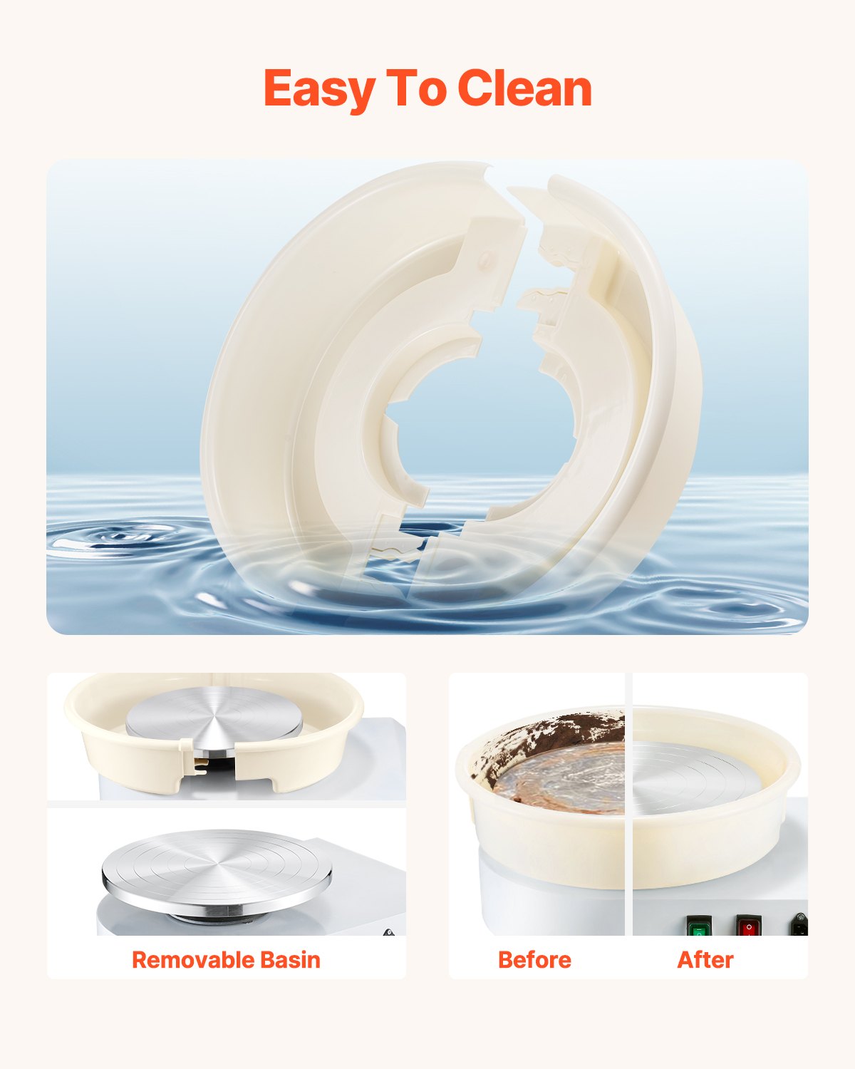 Pottery Wheel, 35 cm Ceramic Wheel Forming Machine, 60-300 RPM Speed Adjustable Foot Pedal, Adjustable Lift Leg, Detachable Basin, Complete Tool Accessory Kit for Work Art Craft DIY, White - Image 5