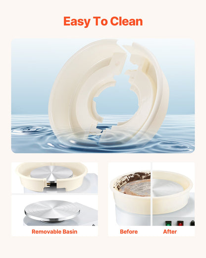 Pottery Wheel, 35 cm Ceramic Wheel Forming Machine, 60-300 RPM Speed Adjustable Foot Pedal, Adjustable Lift Leg, Detachable Basin, Complete Tool Accessory Kit for Work Art Craft DIY, White - Image 5