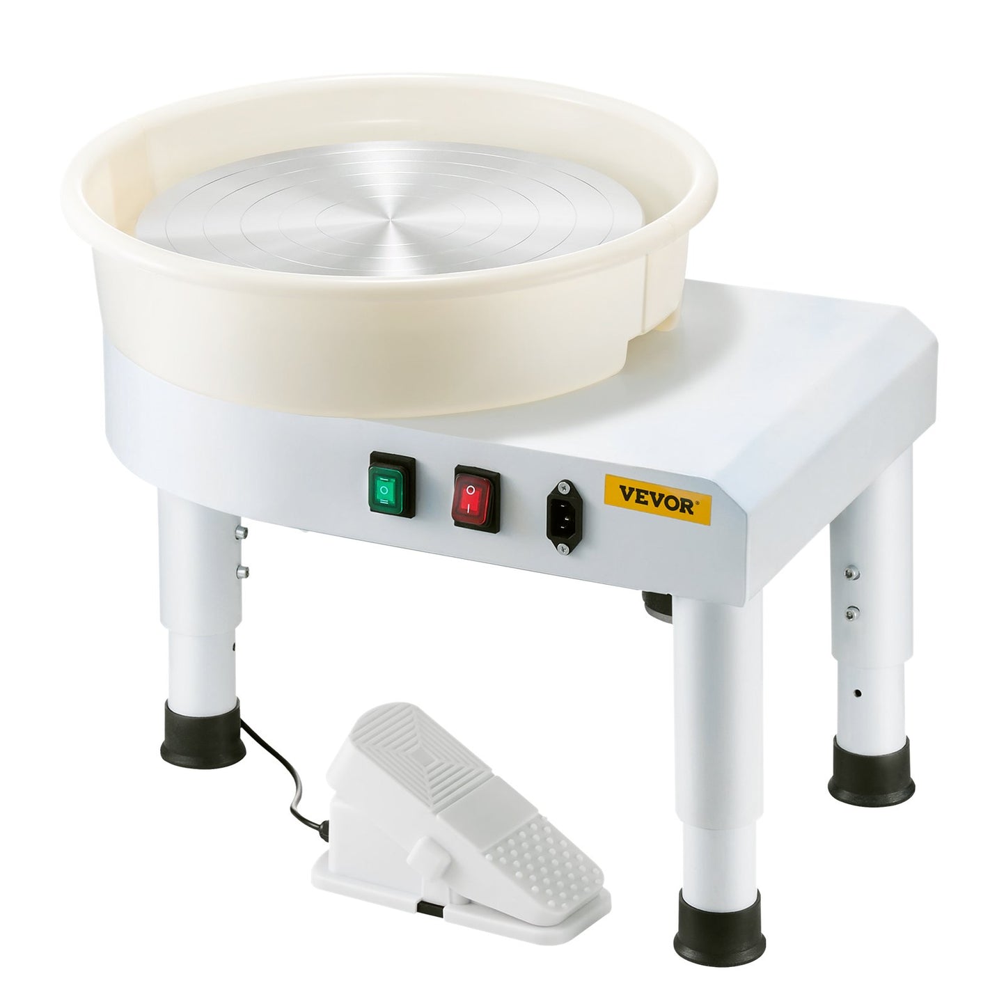 Pottery Wheel, 35 cm Ceramic Wheel Forming Machine, 60-300 RPM Speed Adjustable Foot Pedal, Adjustable Lift Leg, Detachable Basin, Complete Tool Accessory Kit for Work Art Craft DIY, White - Image 9
