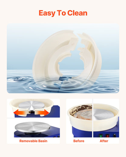 Pottery Wheel, 35 cm Ceramic Wheel Forming Machine, 60-300 RPM Speed Adjustable Foot Pedal, Adjustable Lift Leg, Detachable Basin, Complete Tool Accessory Kit for Work Art Craft DIY, Blue - Image 5