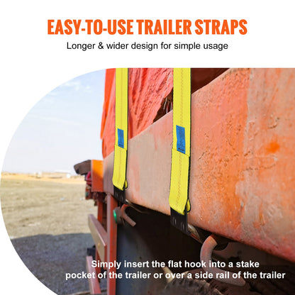 Winch Straps, 10.2 cm x 9.1 m, 2.7T Load Capacity, 8.2T Break Strength, Truck Straps with Flat Hook, Flatbed Tie Downs Cargo Control for Trailers, Farms, Rescues, Tree Saver, Yellow (10 Pack) - Image 6
