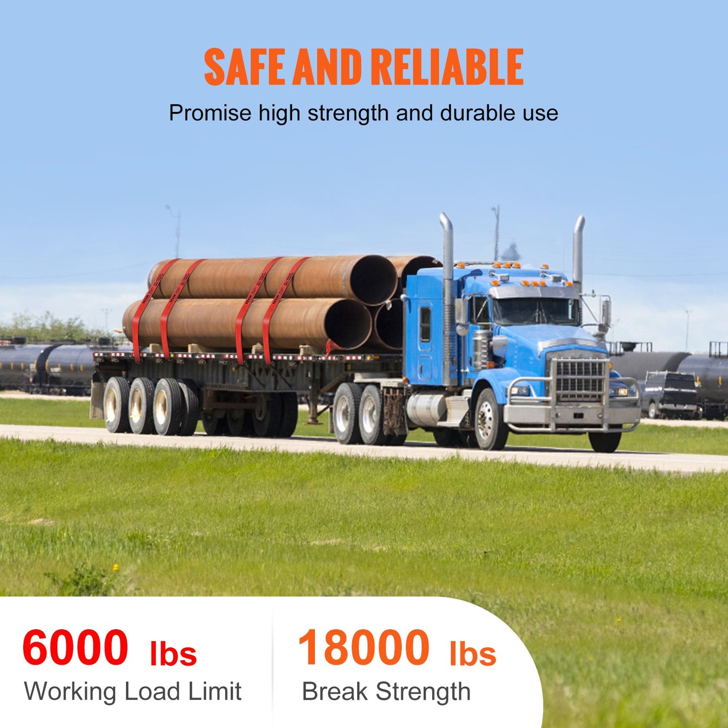 Winch Straps, 10.2 cm x 9.1 m, 2.7T Load Capacity, 8.2T Breaking Strength, Truck Straps with Flat Hook, Flatbed Tie Downs Cargo Control for Trailers, Farms, Rescues, Tree Saver, Red (10 Pack) - Image 5