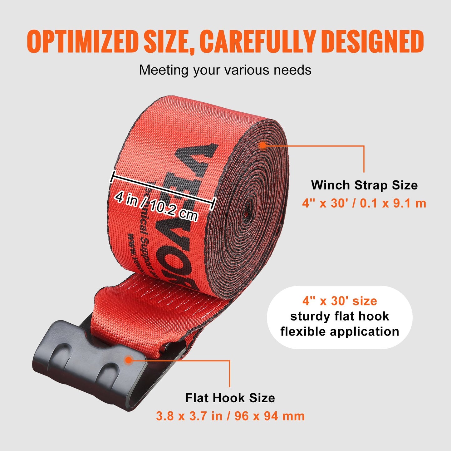 Winch Straps, 10.2 cm x 9.1 m, 2.7T Load Capacity, 8.2T Breaking Strength, Truck Straps with Flat Hook, Flatbed Tie Downs Cargo Control for Trailers, Farms, Rescues, Tree Saver, Red (10 Pack) - Image 7