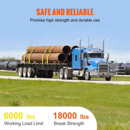 Winch Straps, 10.2 cm x 12.2 m, 2.7T Load Capacity, 8.2T Break Strength, Truck Straps with Flat Hook, Flatbed Tie Downs Cargo Control for Trailers, Farms, Rescues, Tree Saver, Yellow (10 Pack) - Image 5