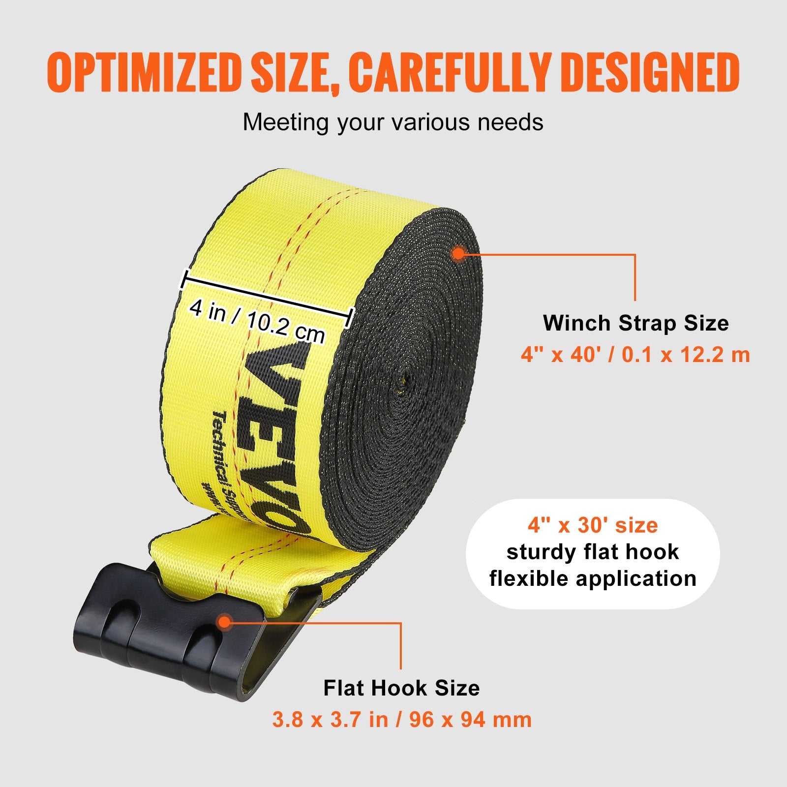 Winch Straps, 10.2 cm x 12.2 m, 2.7T Load Capacity, 8.2T Break Strength, Truck Straps with Flat Hook, Flatbed Tie Downs Cargo Control for Trailers, Farms, Rescues, Tree Saver, Yellow (10 Pack) - Image 7