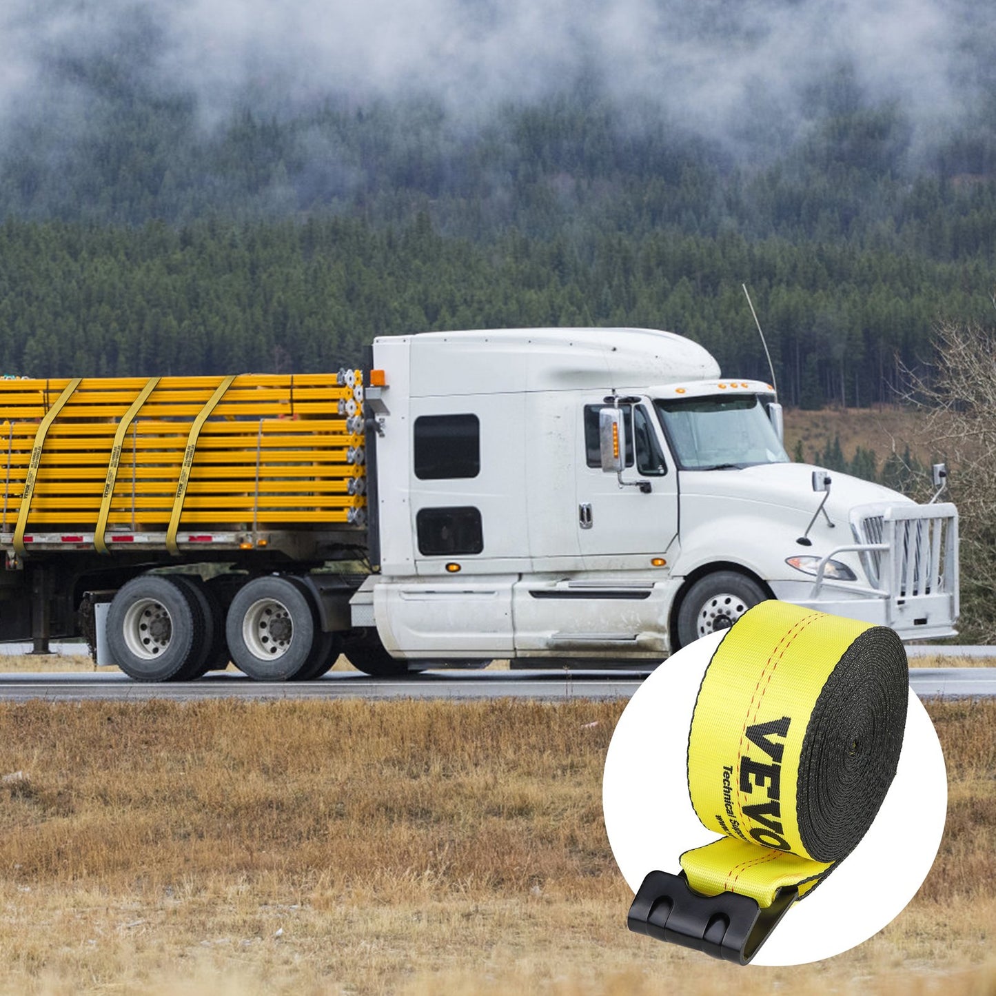 Winch Straps, 10.2 cm x 12.2 m, 2.7T Load Capacity, 8.2T Break Strength, Truck Straps with Flat Hook, Flatbed Tie Downs Cargo Control for Trailers, Farms, Rescues, Tree Saver, Yellow (10 Pack) - Image 8