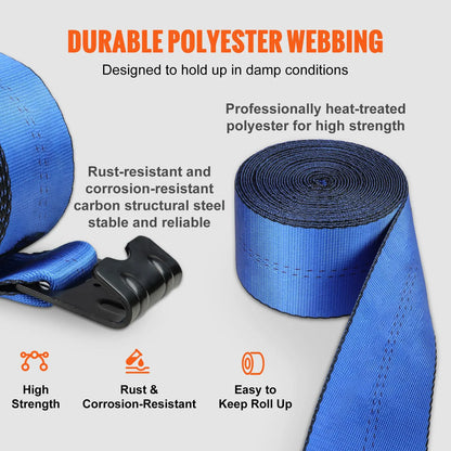 Winch Straps, 10.2 cm x 9.1 m, 2.7T Load Capacity, 8.2T Breaking Strength, Truck Straps with Flat Hook, Flatbed Tie Downs Cargo Control for Trailers, Farms, Rescues, Tree Saver, Blue (10 Pack) - Image 3