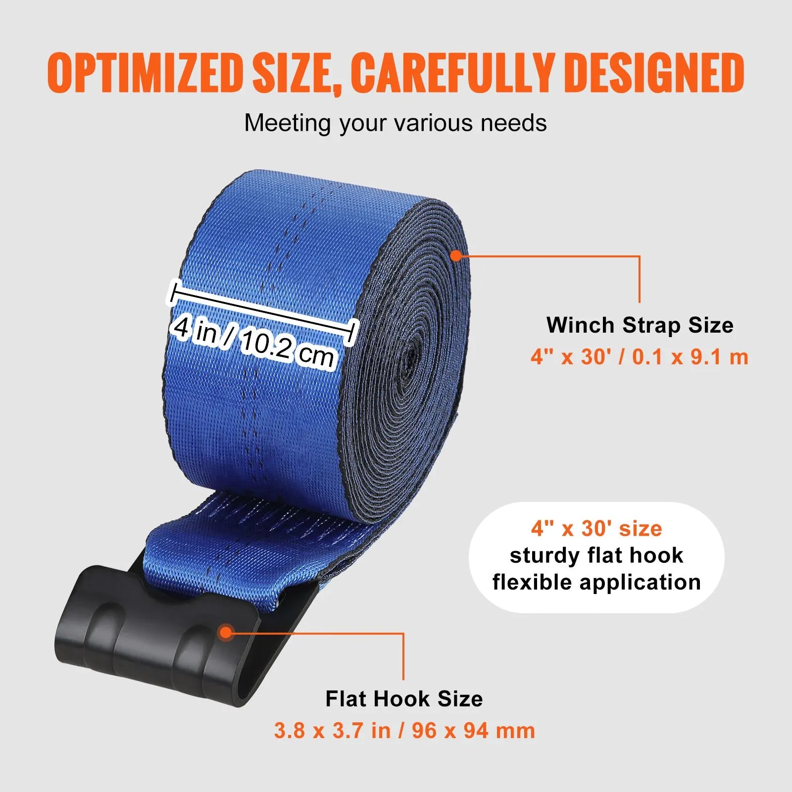 Winch Straps, 10.2 cm x 9.1 m, 2.7T Load Capacity, 8.2T Breaking Strength, Truck Straps with Flat Hook, Flatbed Tie Downs Cargo Control for Trailers, Farms, Rescues, Tree Saver, Blue (10 Pack) - Image 7