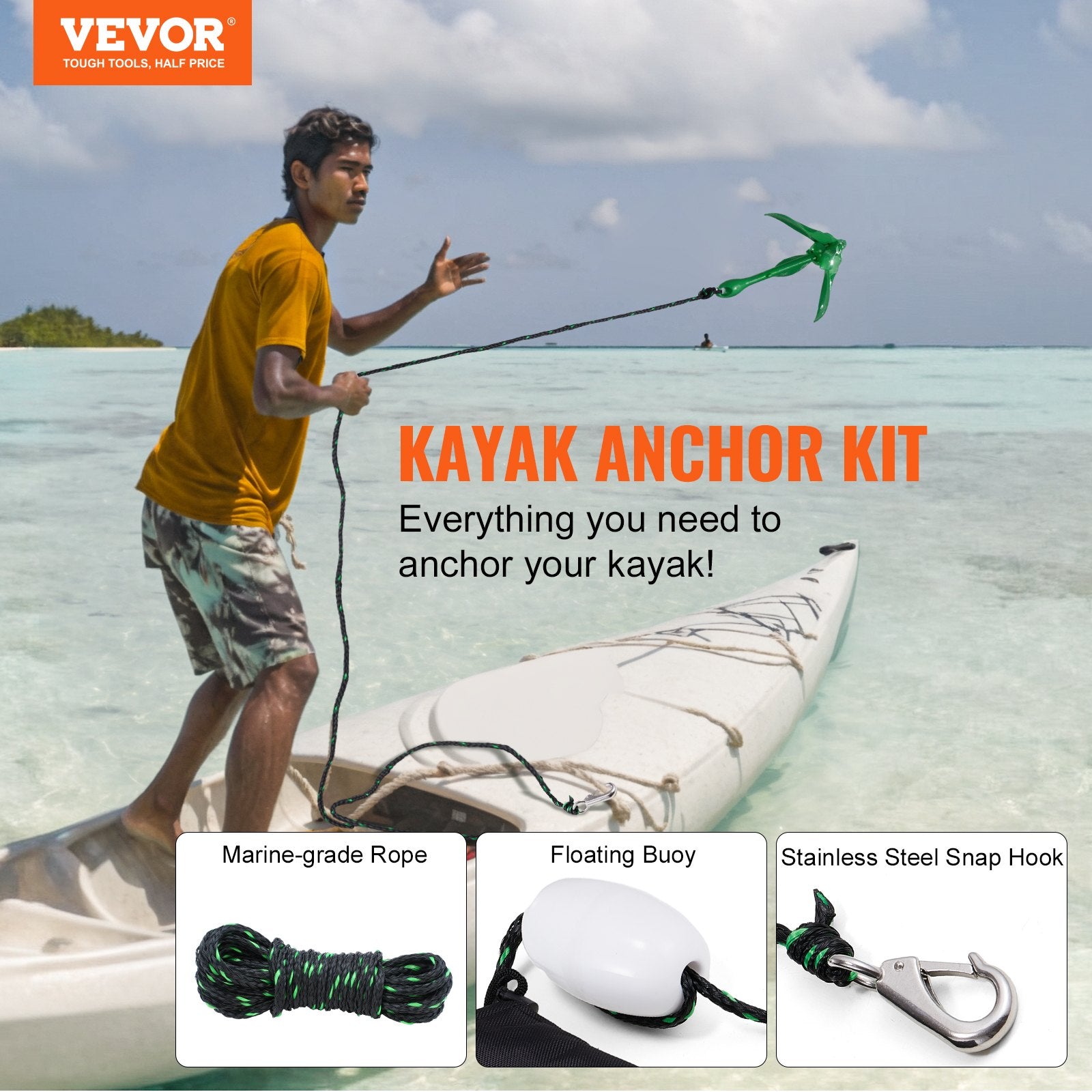 Kayak Anchor Kit, 3.5 lb Paddle Board Anchor Kit with 26.2 ft/8 m Rope and Buoy, Folding Small Boat Anchor with Storage Bag and Snap Hook, Kayak Accessories for Kayaks, Small Boats, Canoes - Image 2