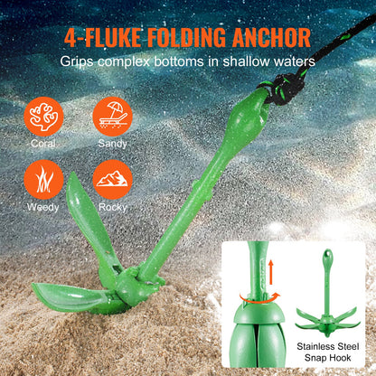 Kayak Anchor Kit, 3.5 lb Paddle Board Anchor Kit with 26.2 ft/8 m Rope and Buoy, Folding Small Boat Anchor with Storage Bag and Snap Hook, Kayak Accessories for Kayaks, Small Boats, Canoes - Image 3