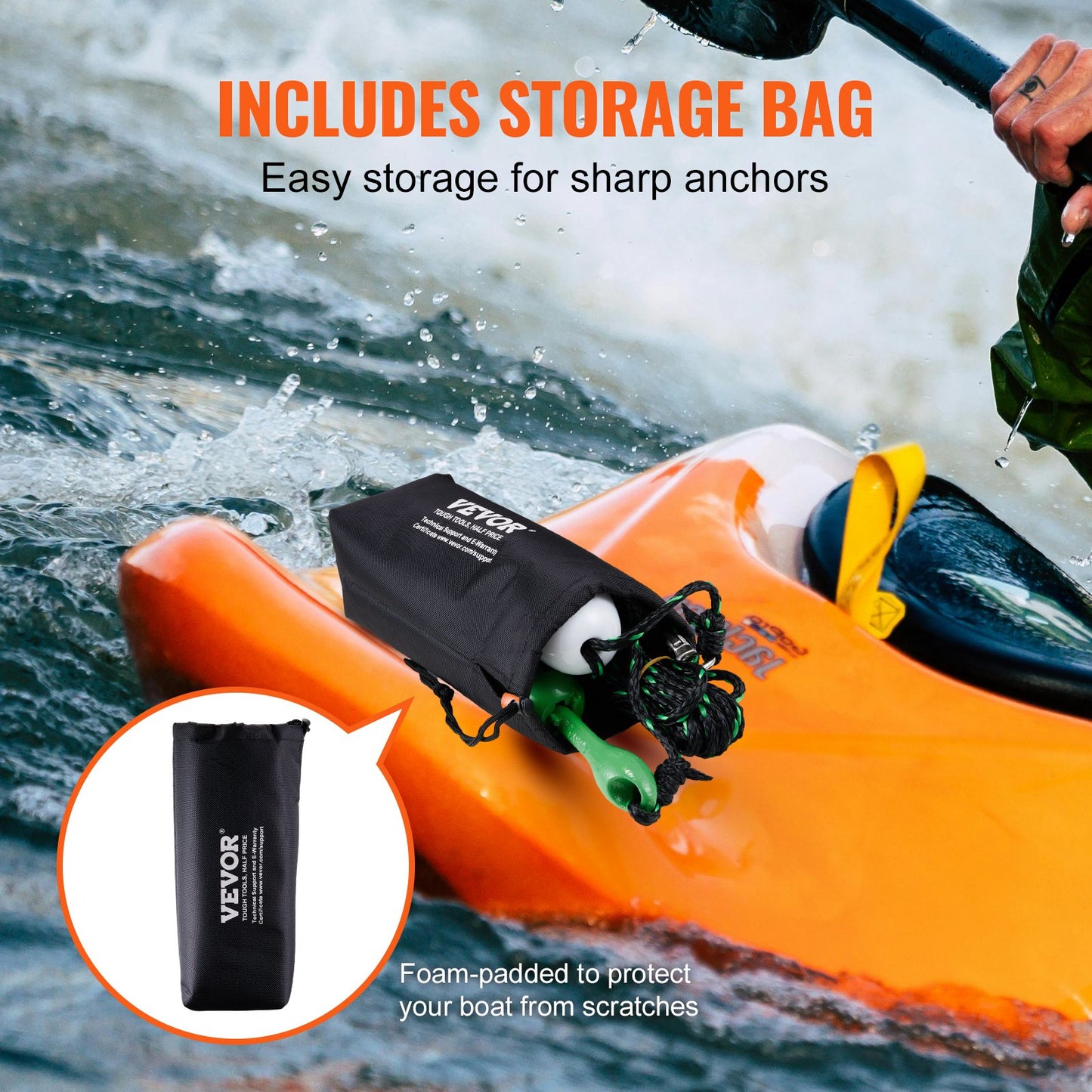 Kayak Anchor Kit, 3.5 lb Paddle Board Anchor Kit with 26.2 ft/8 m Rope and Buoy, Folding Small Boat Anchor with Storage Bag and Snap Hook, Kayak Accessories for Kayaks, Small Boats, Canoes - Image 5