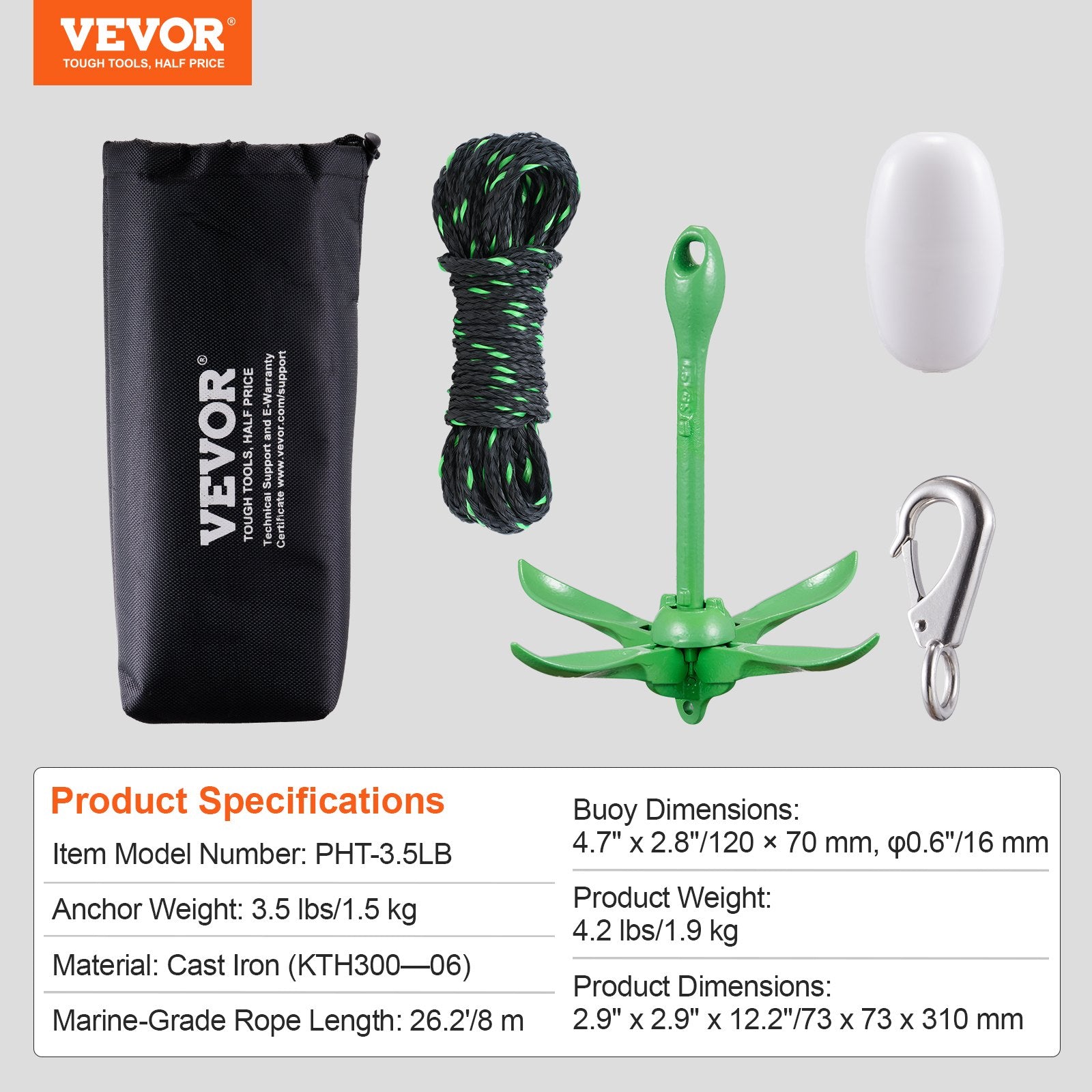 Kayak Anchor Kit, 3.5 lb Paddle Board Anchor Kit with 26.2 ft/8 m Rope and Buoy, Folding Small Boat Anchor with Storage Bag and Snap Hook, Kayak Accessories for Kayaks, Small Boats, Canoes - Image 7