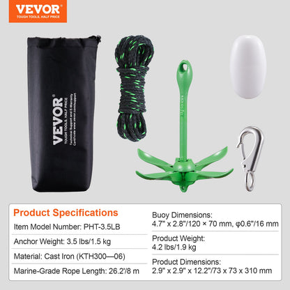 Kayak Anchor Kit, 3.5 lb Paddle Board Anchor Kit with 26.2 ft/8 m Rope and Buoy, Folding Small Boat Anchor with Storage Bag and Snap Hook, Kayak Accessories for Kayaks, Small Boats, Canoes - Image 7