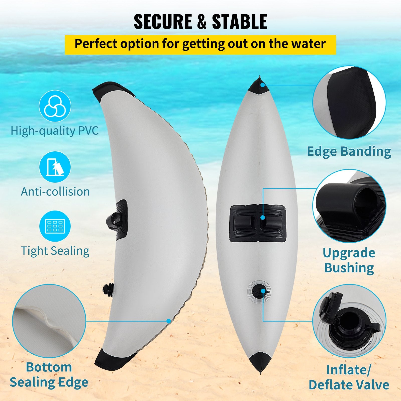 Kayak Outrigger Stabilizer Inflatable Outrigger Float 2PCS PVC w/ Arms Rod - Image 3