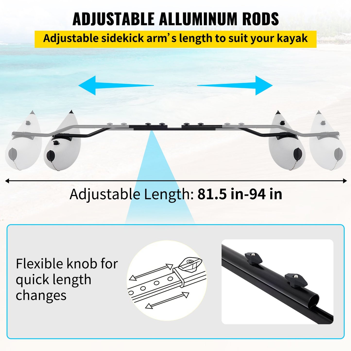 Kayak Outrigger Stabilizer Inflatable Outrigger Float 2PCS PVC w/ Arms Rod - Image 5