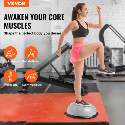 Half Exercise Ball Trainer, 23 inch Balance Ball Trainer, 660lbs Capacity Stability Ball, Yoga Ball with Resistance Bands & Foot Pump, Strength Fitness Ball for Home Gym, Full Body Workout, Gray - Image 2