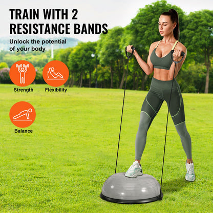 Half Exercise Ball Trainer, 23 inch Balance Ball Trainer, 660lbs Capacity Stability Ball, Yoga Ball with Resistance Bands & Foot Pump, Strength Fitness Ball for Home Gym, Full Body Workout, Gray - Image 3