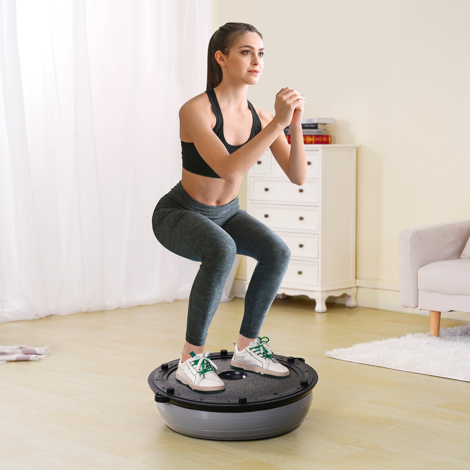 Half Exercise Ball Trainer, 23 inch Balance Ball Trainer, 660lbs Capacity Stability Ball, Yoga Ball with Resistance Bands & Foot Pump, Strength Fitness Ball for Home Gym, Full Body Workout, Gray - Image 8