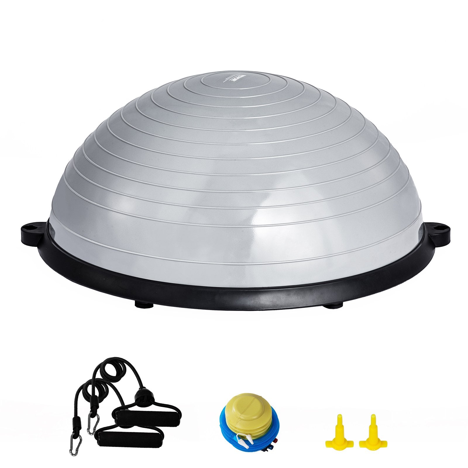 Half Exercise Ball Trainer, 23 inch Balance Ball Trainer, 660lbs Capacity Stability Ball, Yoga Ball with Resistance Bands & Foot Pump, Strength Fitness Ball for Home Gym, Full Body Workout, Gray - Image 9