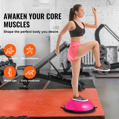 Half Exercise Ball Trainer, 26 inch Balance Ball Trainer, 1500lbs Capacity Stability Ball, Yoga Ball with Resistance Bands & Foot Pump, Strength Fitness Ball for Home Gym Full Body Workout, Pink - Image 2
