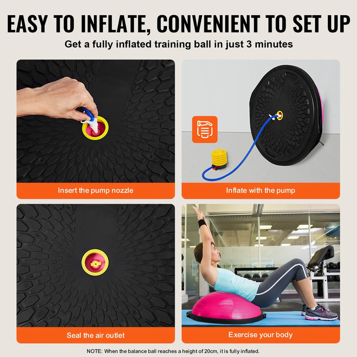 Half Exercise Ball Trainer, 26 inch Balance Ball Trainer, 1500lbs Capacity Stability Ball, Yoga Ball with Resistance Bands & Foot Pump, Strength Fitness Ball for Home Gym Full Body Workout, Pink - Image 5