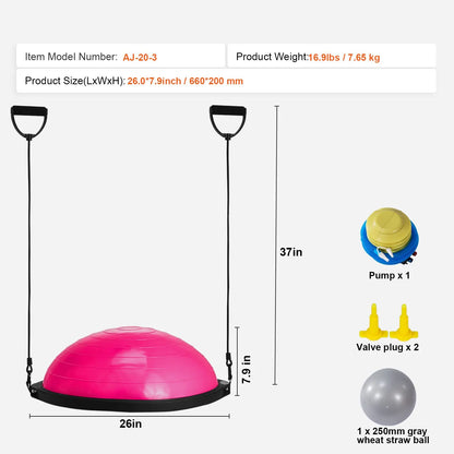 Half Exercise Ball Trainer, 26 inch Balance Ball Trainer, 1500lbs Capacity Stability Ball, Yoga Ball with Resistance Bands & Foot Pump, Strength Fitness Ball for Home Gym Full Body Workout, Pink - Image 7