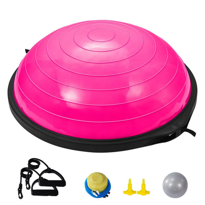 Half Exercise Ball Trainer, 26 inch Balance Ball Trainer, 1500lbs Capacity Stability Ball, Yoga Ball with Resistance Bands & Foot Pump, Strength Fitness Ball for Home Gym Full Body Workout, Pink - Image 9