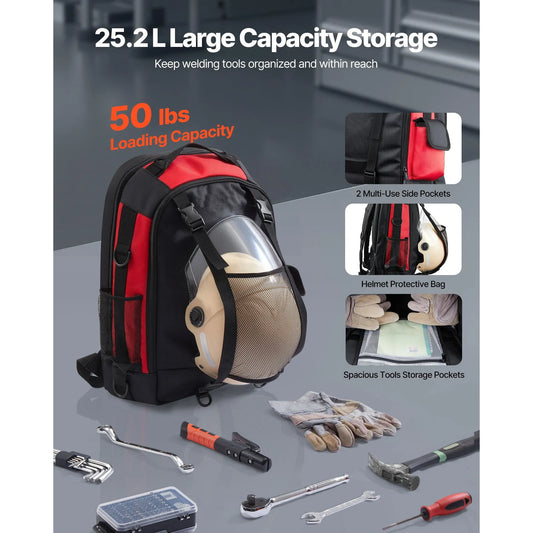 25.2L Welding Backpack 1680D Polyester Welder Backpack for Tool and Helmet - Image 2