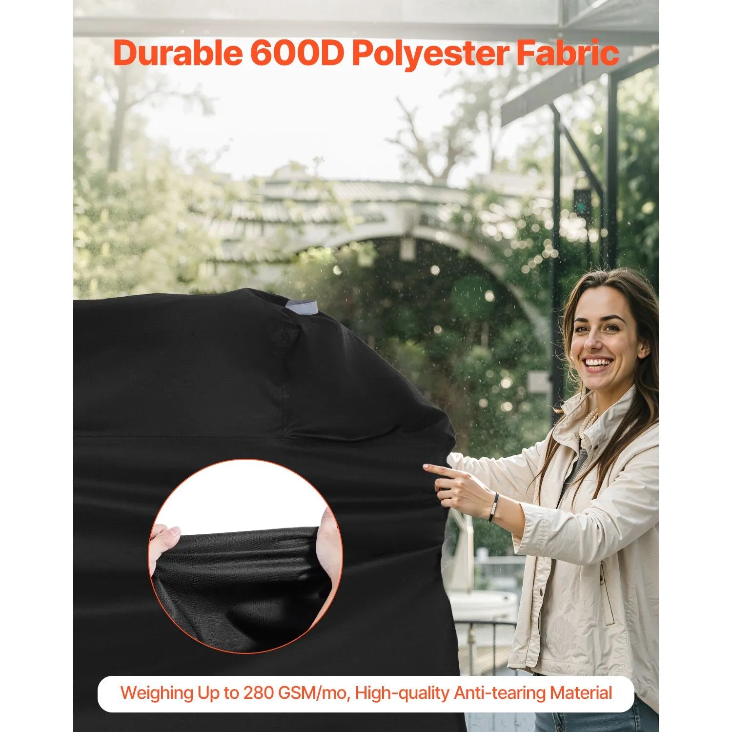 Grill Cover, 63 inch BBQ Covers for Outdoor Grills, Waterproof, Fade Resistant, Weather Resistant Heavy Duty 600D Polyester, Easy On/Off, with Hook-and-Loop Straps, Black - Image 2