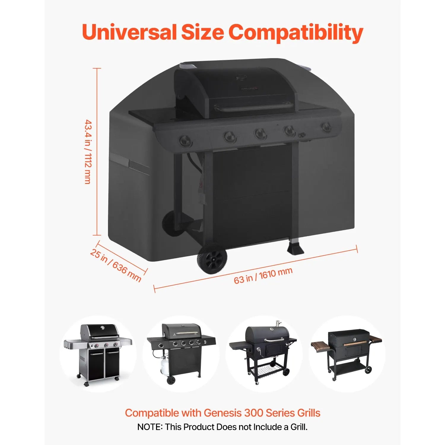 Grill Cover, 63 inch BBQ Covers for Outdoor Grills, Waterproof, Fade Resistant, Weather Resistant Heavy Duty 600D Polyester, Easy On/Off, with Hook-and-Loop Straps, Black - Image 4