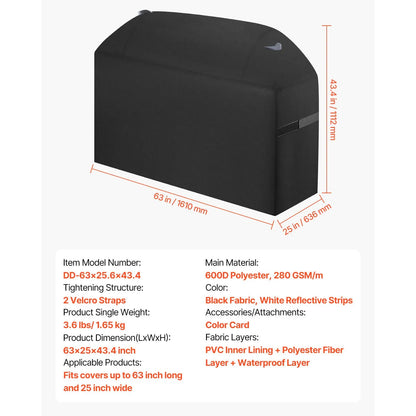 Grill Cover, 63 inch BBQ Covers for Outdoor Grills, Waterproof, Fade Resistant, Weather Resistant Heavy Duty 600D Polyester, Easy On/Off, with Hook-and-Loop Straps, Black - Image 7