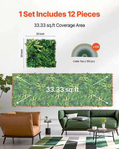 Artificial Grass Wall Panels, 12 PCS 20 x 20 inch, 3D Combination Greenery Boxwood Panel for Indoor Outdoor Green Decor & Ivy Fence Covering, Privacy Backdrop Wall Hedge Screen for Garden - Image 6