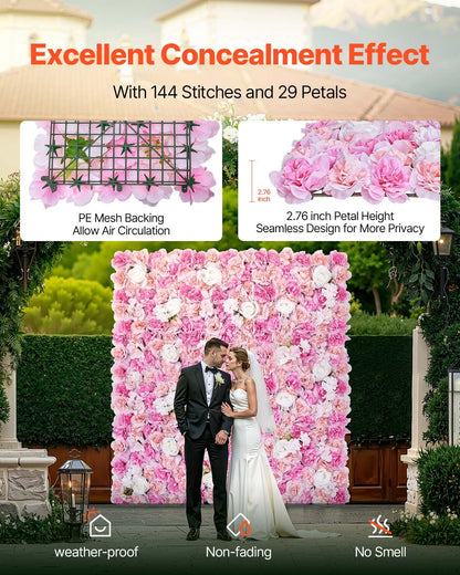 3D Flower Wall Panel, 12 PCS 15 x 15 inch, Artificial Floral Wall Background Mesh Backing Mat,Seamless Design&Easy Installation for Wedding Valentines Day Home Baby Party Backdrop Decor,Pink - Image 3