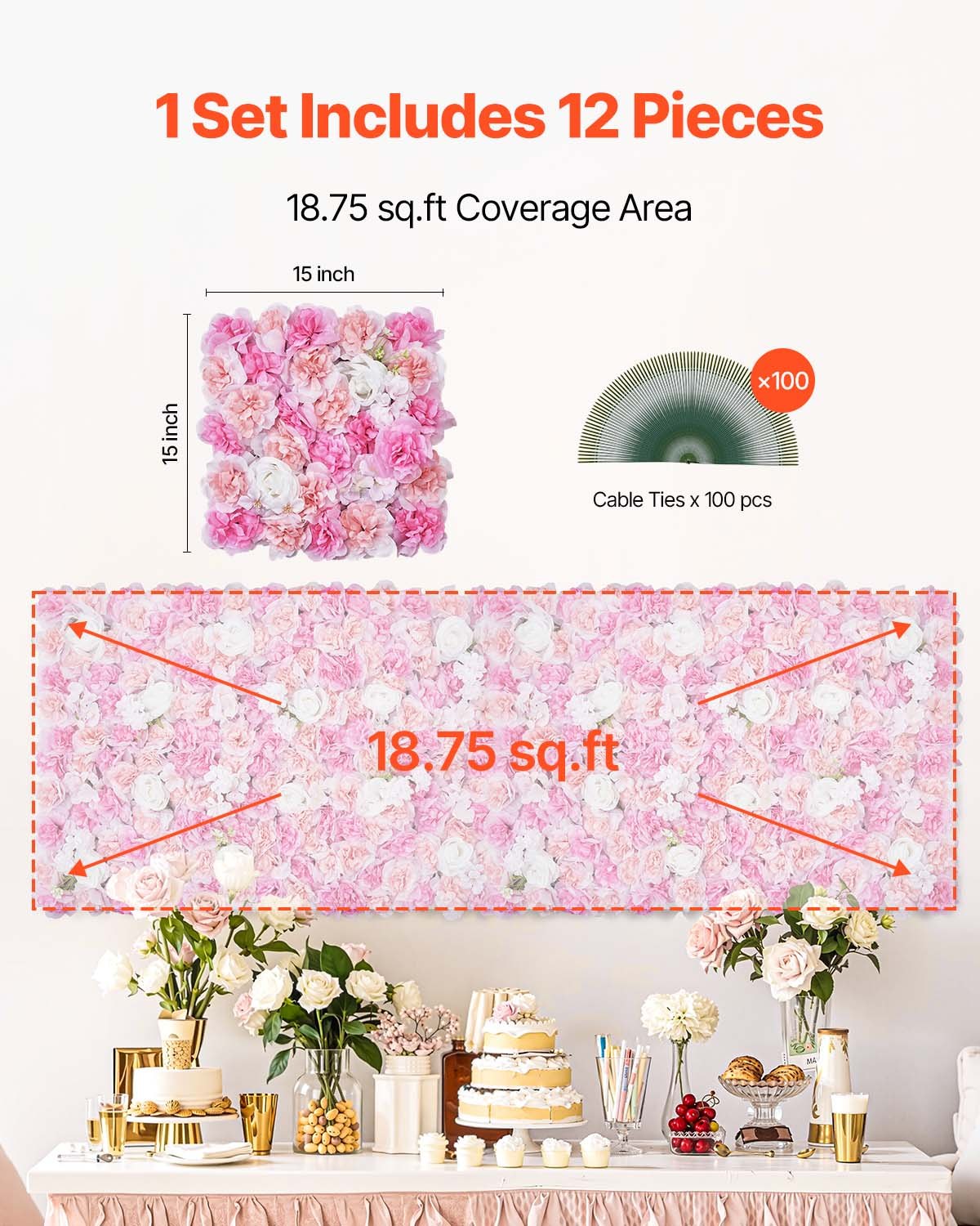 3D Flower Wall Panel, 12 PCS 15 x 15 inch, Artificial Floral Wall Background Mesh Backing Mat,Seamless Design&Easy Installation for Wedding Valentines Day Home Baby Party Backdrop Decor,Pink - Image 6