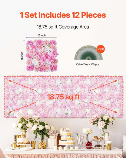 3D Flower Wall Panel, 12 PCS 15 x 15 inch, Artificial Floral Wall Background Mesh Backing Mat,Seamless Design&Easy Installation for Wedding Valentines Day Home Baby Party Backdrop Decor,Pink - Image 6