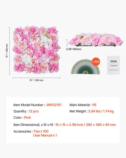 3D Flower Wall Panel, 12 PCS 15 x 15 inch, Artificial Floral Wall Background Mesh Backing Mat,Seamless Design&Easy Installation for Wedding Valentines Day Home Baby Party Backdrop Decor,Pink - Image 7