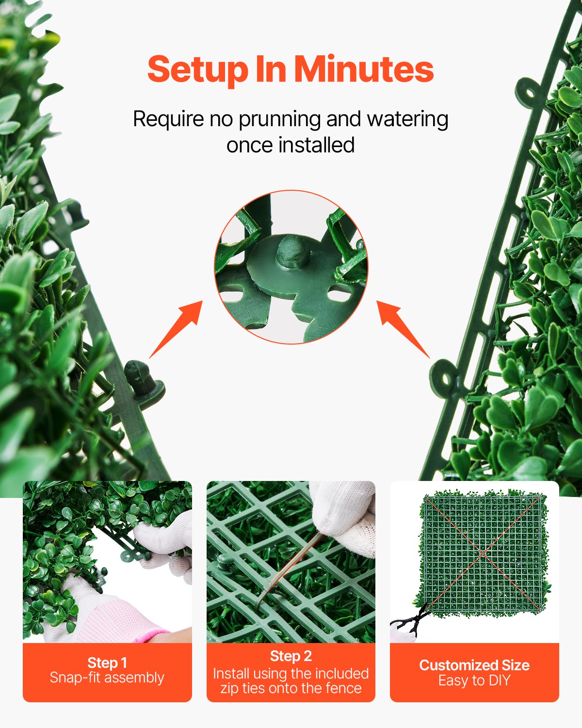 Artificial Grass Wall Panels, 8 PCS 20 x 20 inch, 3D Combination Greenery Boxwood Panel for Indoor Outdoor Green Decor & Ivy Fence Covering, Privacy Backdrop Wall Hedge Screen for Garden - Image 4