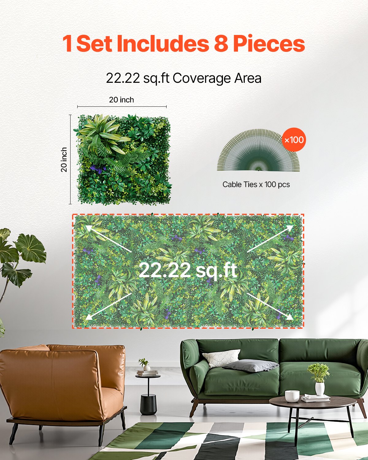 Artificial Grass Wall Panels, 8 PCS 20 x 20 inch, 3D Combination Greenery Boxwood Panel for Indoor Outdoor Green Decor & Ivy Fence Covering, Privacy Backdrop Wall Hedge Screen for Garden - Image 6