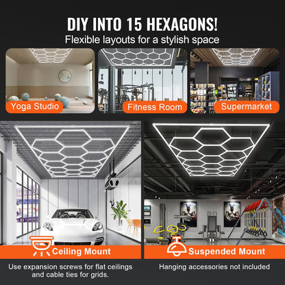 Hexagon Garage Lights 66300LM 15 Grids Honeycomb LED Shop Ceiling Light - Image 3