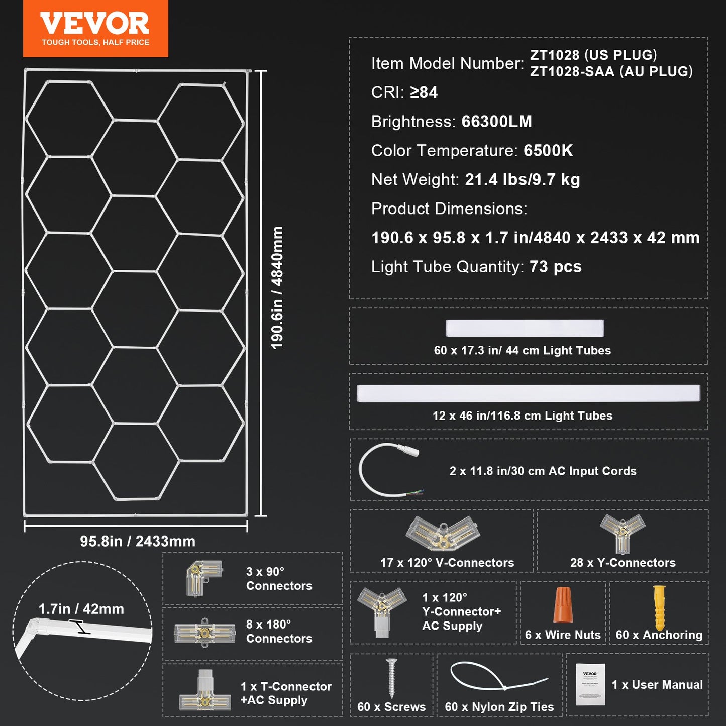 Hexagon Garage Lights 66300LM 15 Grids Honeycomb LED Shop Ceiling Light - Image 7