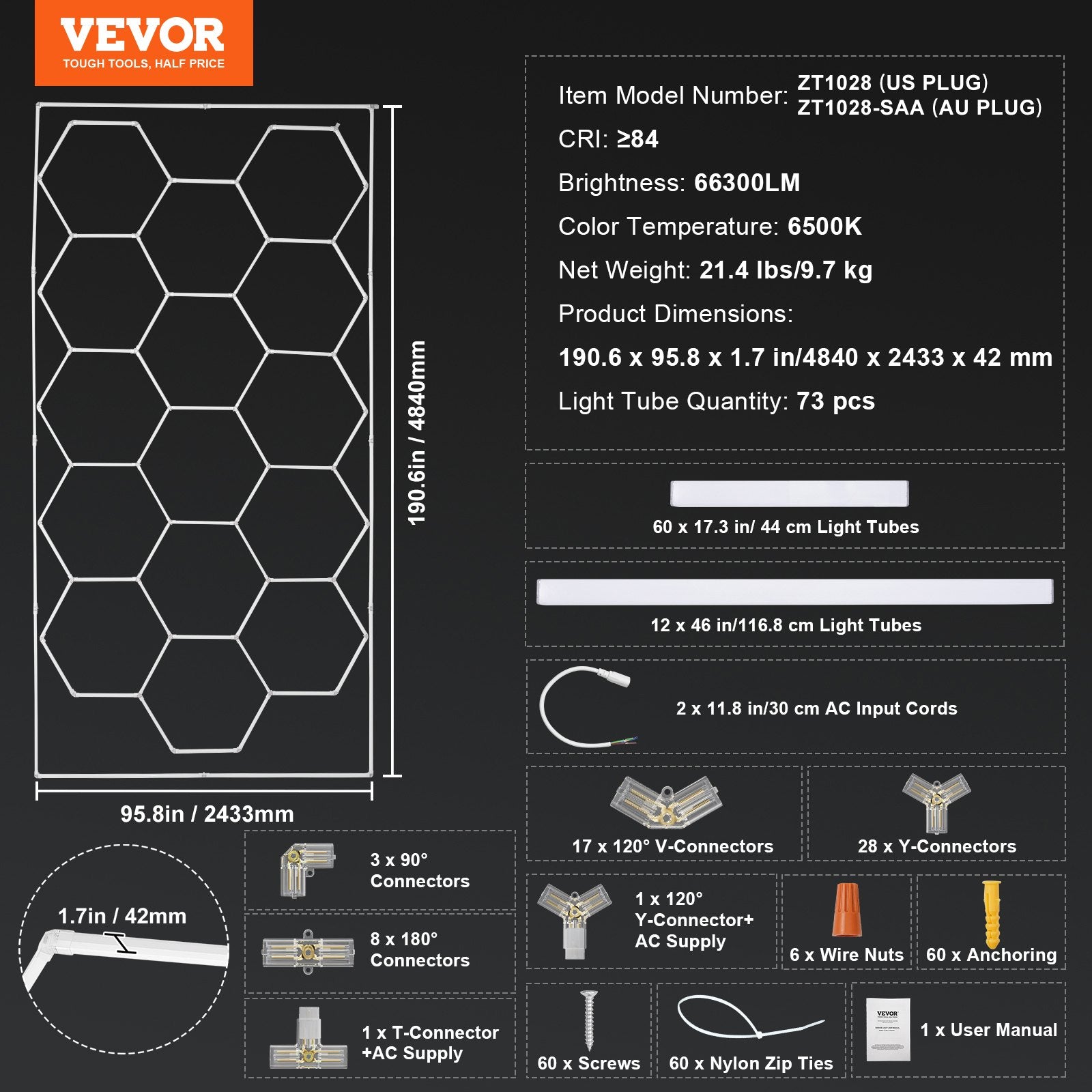 Hexagon Garage Lights 66300LM 15 Grids Honeycomb LED Shop Ceiling Light - Image 7